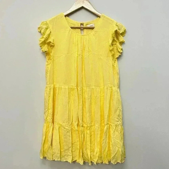 Wilfred  La Boheme Sidonie Tiered Ruffle Feminine Babydoll Mini Dress Yellow S - Picture 3 of 14